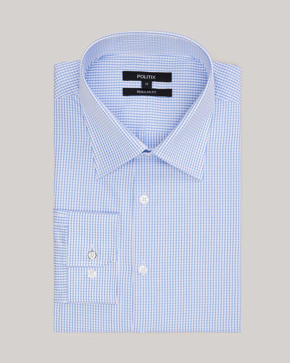 Micro-check Business Shirt, Blue, hi-res